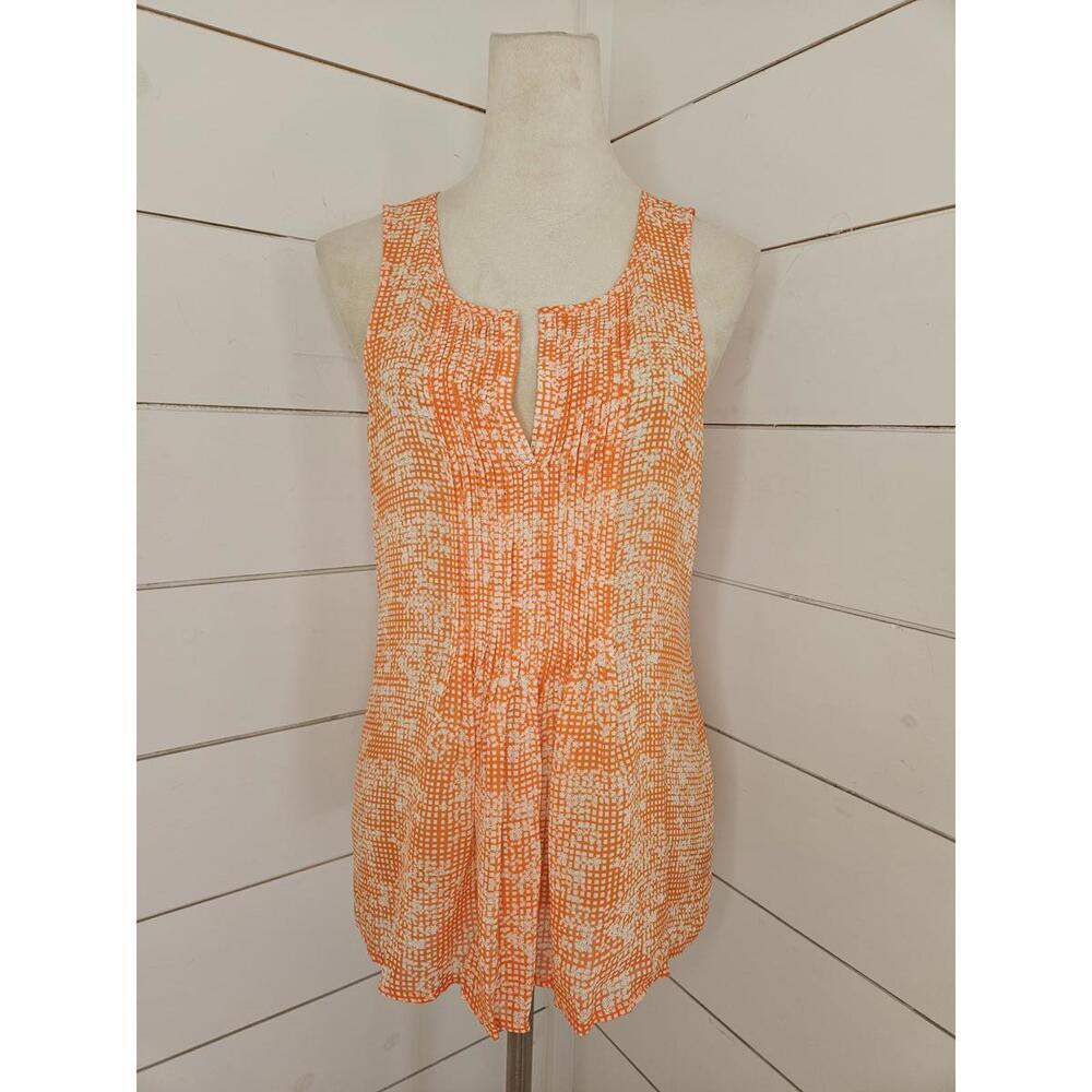 Sanctuary medium orange & white sleeveless blouse with pleats